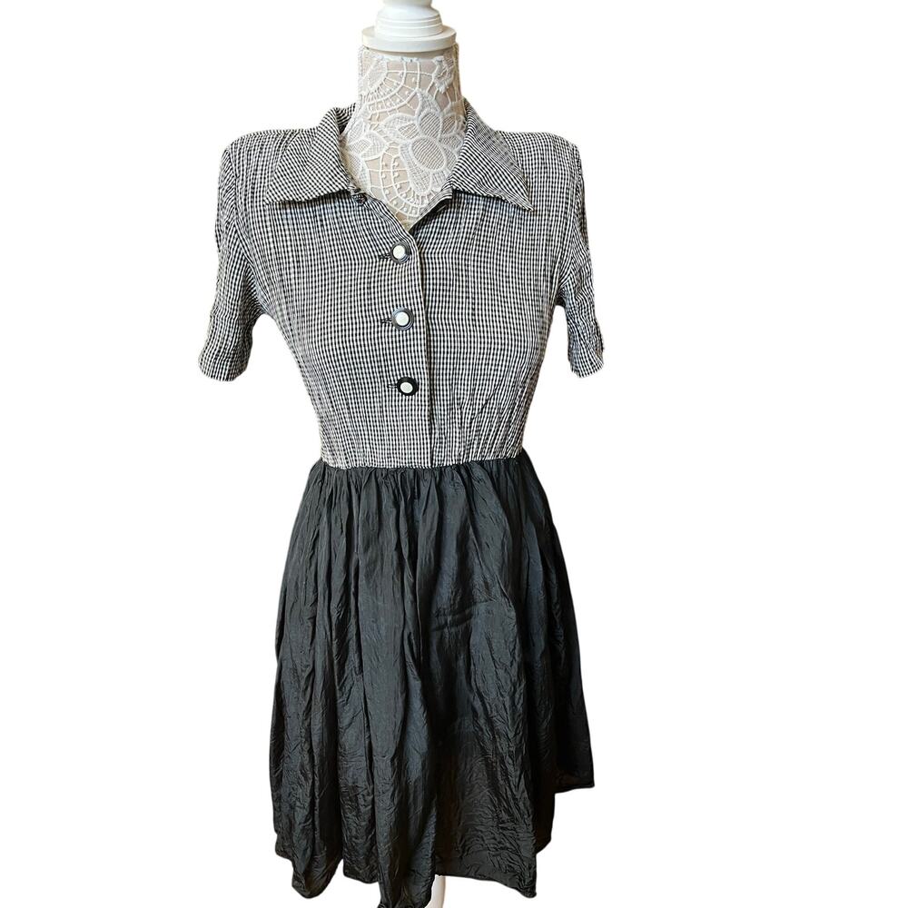 Vintage Leslie Fay Black and White Dress/ 50’s style-Cottagecore-Womes Size 8